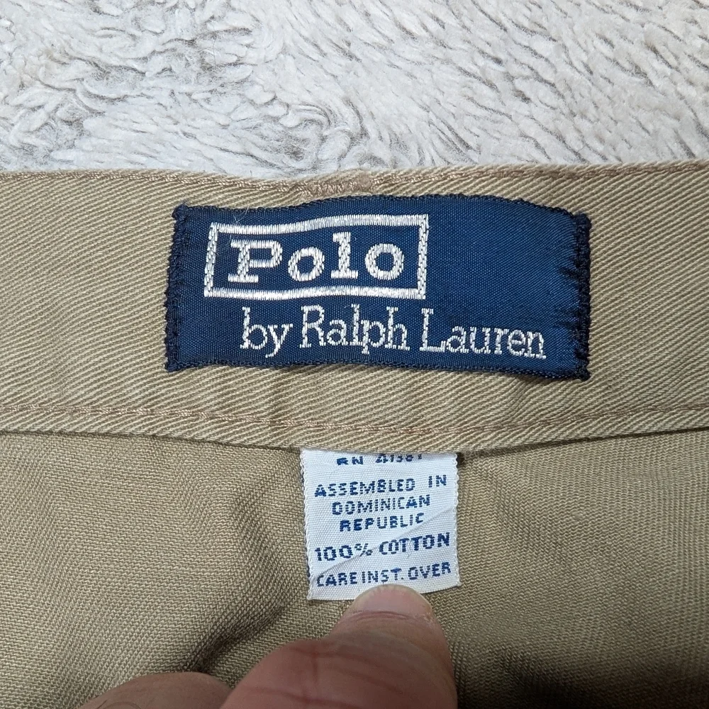 Vtg Polo Ralph Lauren Pants Mens 34x31 Beige Chino Pleated Cotton Twill 90s Prep